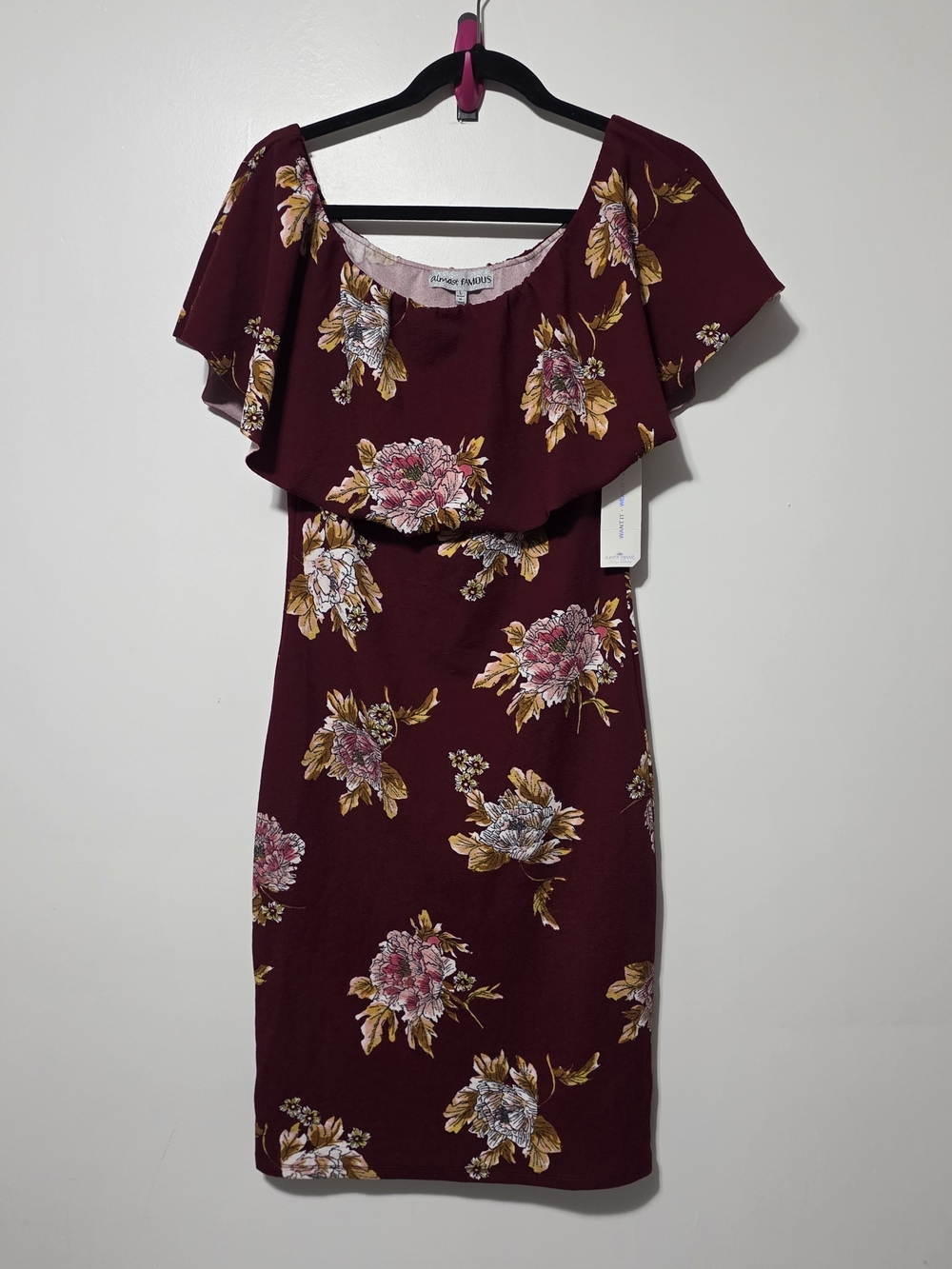 Off The Shoulder Floral Midi Dress - Burgundy Floral